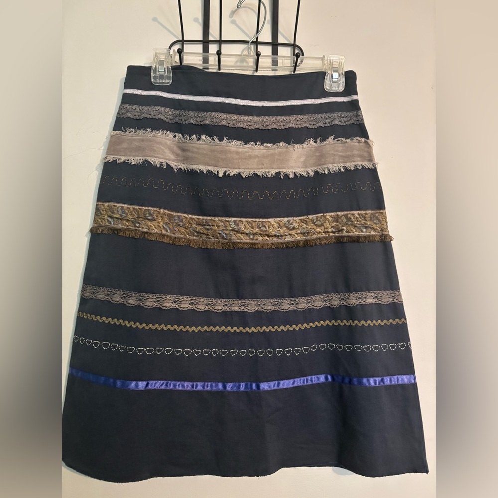 Free People Junior Womens Sz 3/4 Cotton Multi Stripe A-Line Knee Length Skirt